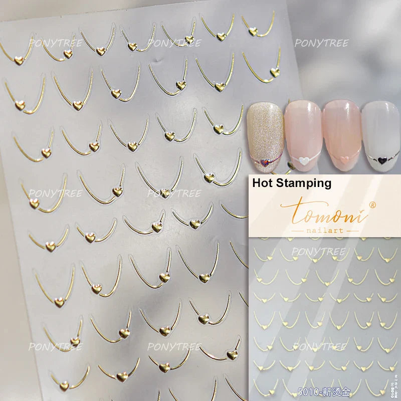 Line Love Heart Arc French Romantic Curve Punk Attitudinal Hollow Geometric Figure Adhesive Nail Art Stickers Manicure Decals (Online Order Only)