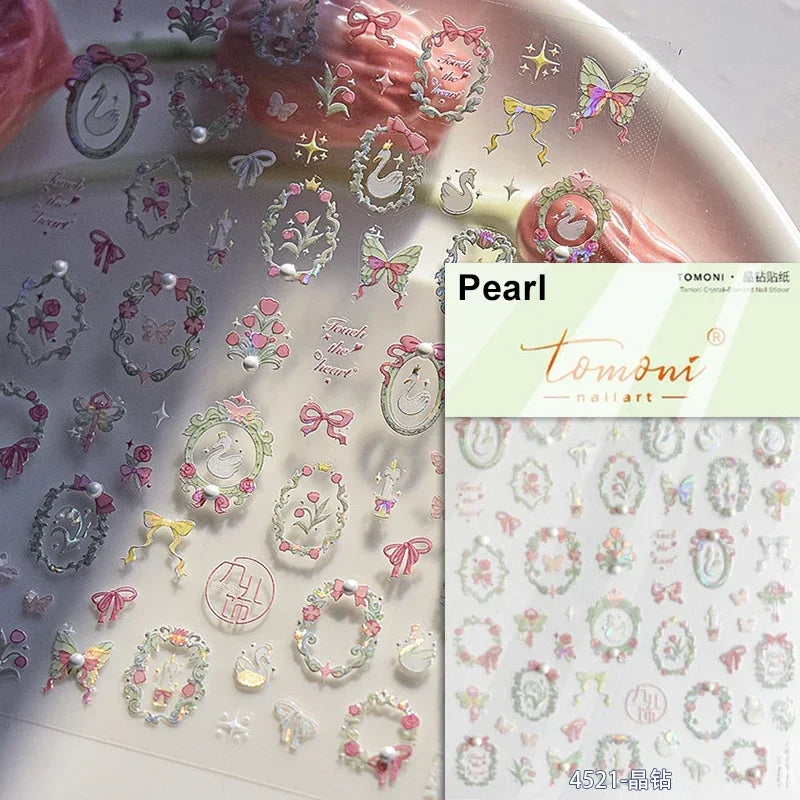 Retro Rose Gold Silver Totem Picture Photo Frame Flower 5D Self Adhesive Nail Art Stickers 5D Shiny Rhinestone Manicure Decals (ONLINE ORDER ONLY)