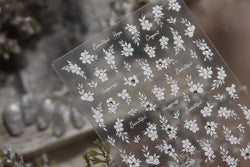Wet Garden White Flower Leaves Elegant Beautiful Petal Delicate 5D 3D Charming Spring Adhesive Nail Art Stickers Manicure Decals (ONLINE ORDER ONLY)