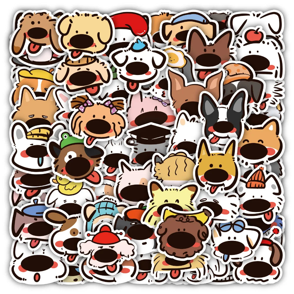 10/60Pcs Cute Animal Big Nose Dog Cartoon Stickers Decals Kid Toy Skateboard Laptop Phone Luggage Funny Waterproof Sticker (ONLINE ORDER ONLY)