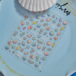 Hot Stamping Laser Shell Conch Starfish Pearl Whale Coral Dolphin Summer Beach Sea Wave Jellyfish Bubble Nail Art Stickers Decal (ONLINE ORDER ONLY)