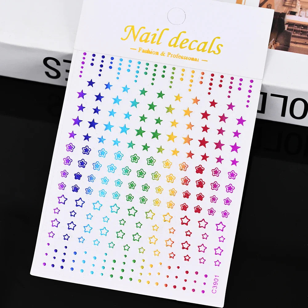 1 Sheet Star Nail Art Stickers 3d Self Adhesive Nail Decals Black White Golden Silver Color Star Design Nail Supplies Accessory (ONLINE ORDER ONLY)