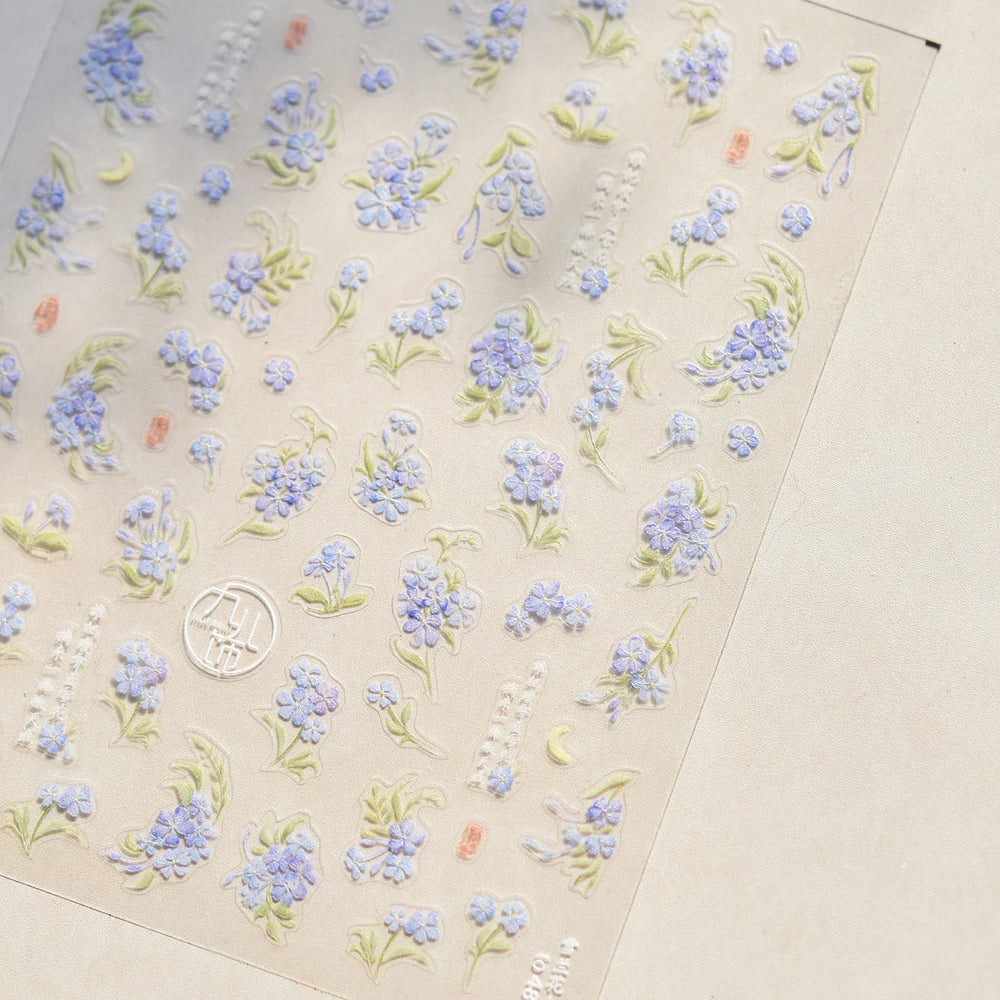 Vibrant and Lively Pullulate Purple Blue Snow Orchid Flower Garden Springtime Adhesive Nail Art Sticker Chic 3D Manicure Decals (Online Order Only)