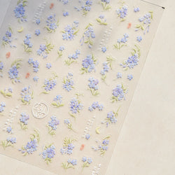 Vibrant and Lively Pullulate Purple Blue Snow Orchid Flower Garden Springtime Adhesive Nail Art Sticker Chic 3D Manicure Decals (Online Order Only)