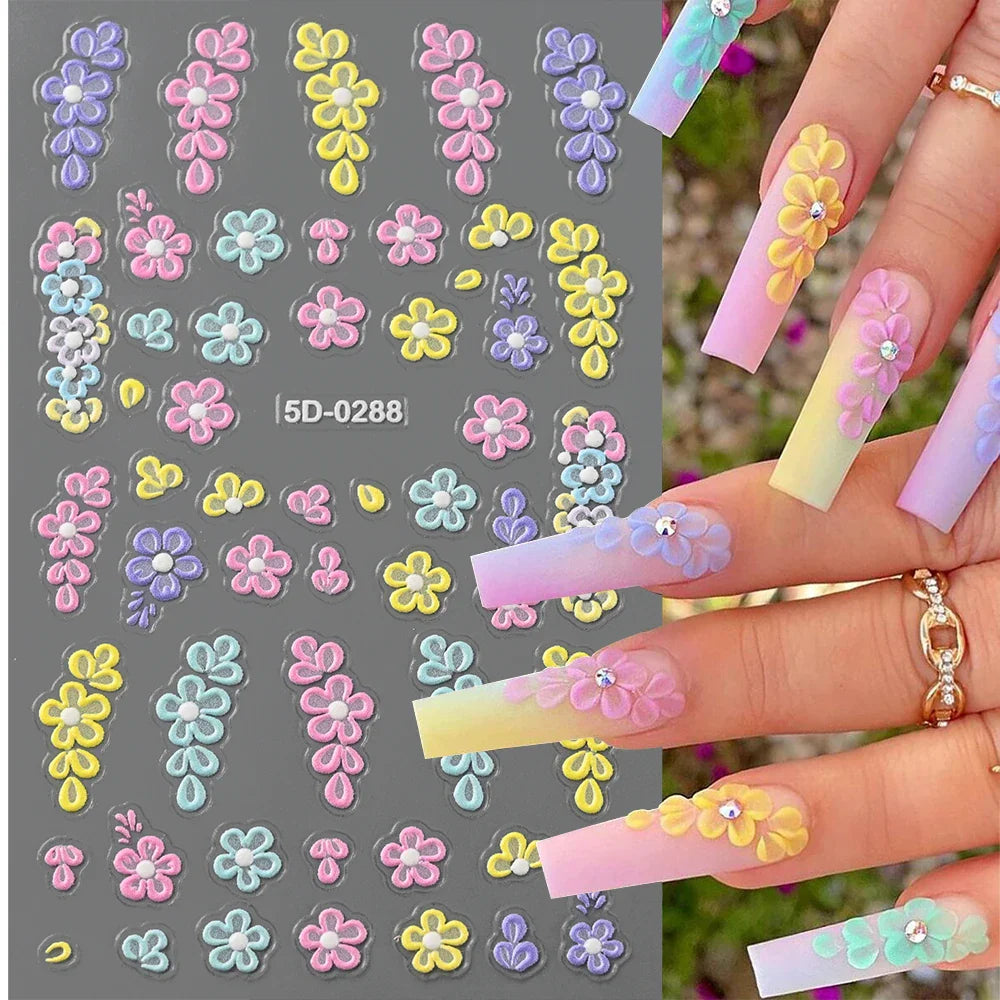 Painting Purple Flower Nail Sticker Daisy Wildflowers Butterfly Gradient Design Decal Geometry Line Charm Foils Manicure Sliders (ONLINE ORDER ONLY)