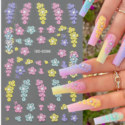 Painting Purple Flower Nail Sticker Daisy Wildflowers Butterfly Gradient Design Decal Geometry Line Charm Foils Manicure Sliders (ONLINE ORDER ONLY)
