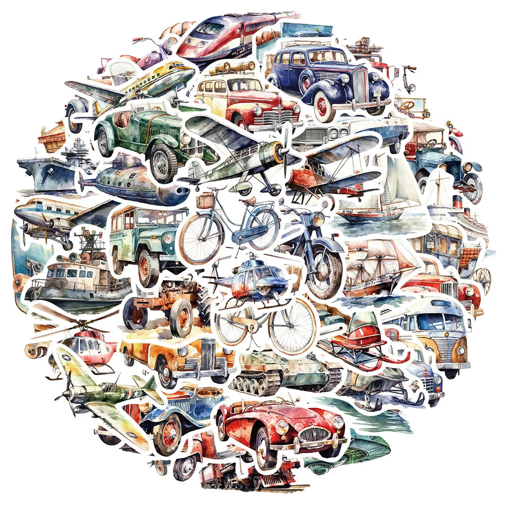 Cartoon Retro Travel Tool Stickers Decal Pack for Laptop, Motorcycle, Luggage, Snowboard, Fridge (Online Order Only)