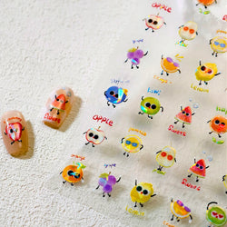 Interesting Joyful Fruits Apple Strawberry Orange Watermelon Grape Lemon Pear Vitamins Colored Nail Art Stickers Manicure Decals (ONLINE ORDER ONLY)