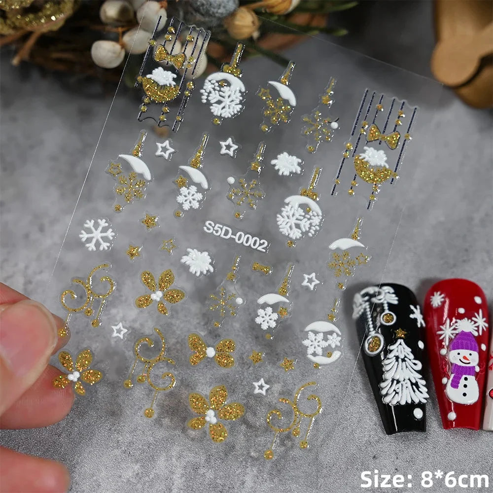 5D Embossed Gingerbread Man Nail Art Sticker Cute Christmas Winter Santa Claus Snowflake Elk Engraved Slider Manicure Decoration (ONLINE ORDER ONLY)