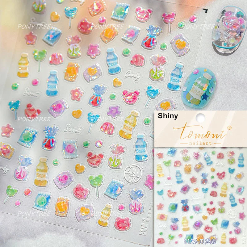 Colourful Jelly Rabbit Bunny Gummy Bear Cute Lollipop Soda Water Candy Snack Pudding Star Heart Nail Art Stickers Manicure Decal (ONLINE ORDER ONLY)