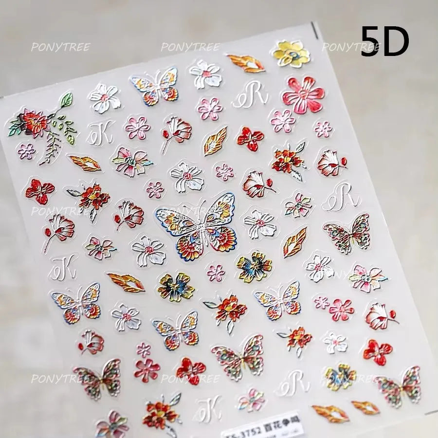 Cute Bee Honey Jar Daisy Flowers Gather Honey Pot Love Heart Green Leaves Reliefs Self Adhesive Nail Art Stickers Manicure Decal (ONLINE ORDER ONLY)
