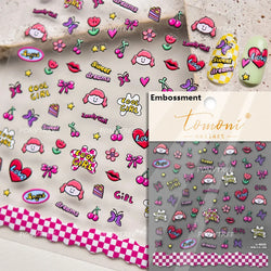 Colourful Cherry Abundant Fruits Bowknot Shiny White Line Outline Self Adhesive Nail Art Stickers Chic Rhinestone Manicure Decal (ONLINE ORDER ONLY)