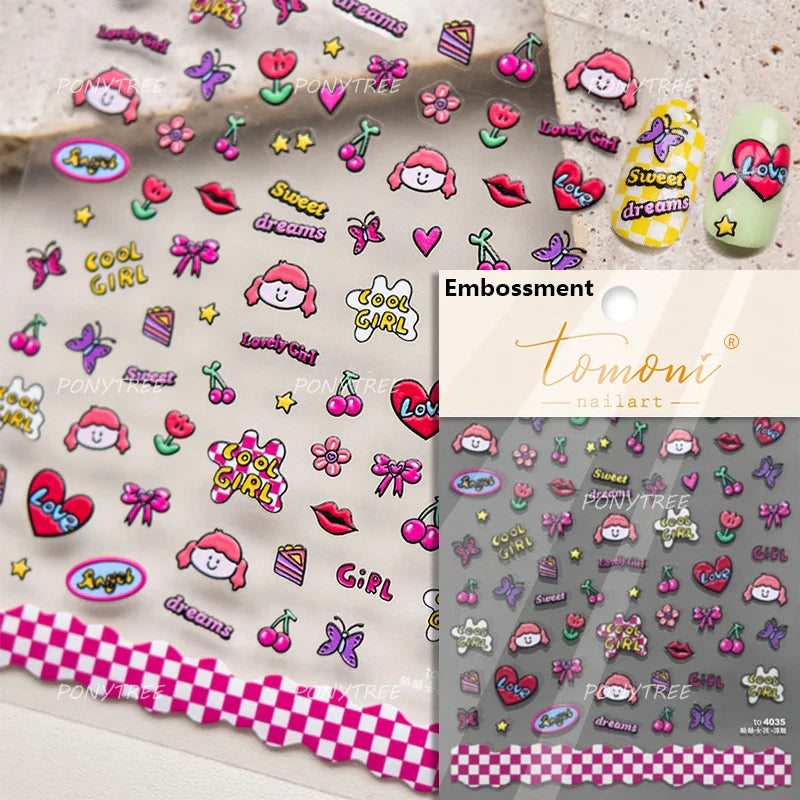 Worker's Speech Chinese Characters Abstract Comics Vivid Patterns Adhesive Nail Art Stickers Satirical Writing Manicure Decals (Online Order Only)