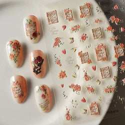 Gradient Halo Dyeing Dark Red Rose Flower Rhinestone Lace Bow Heart 3D Self Adhesive Nail Art Decoration Sticker Manicure Decals (ONLINE ORDER ONLY)