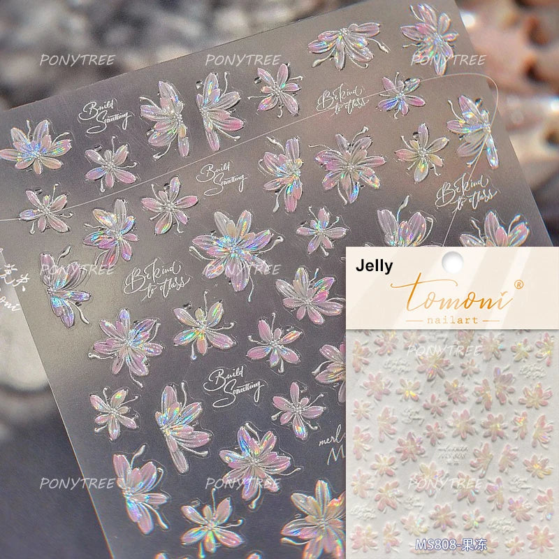 Flower Garden Purple Yellow Pink Daisy Butterfly Delicate 5D Soft Relief Adhesive Nail Art Decoration Sticker 3D Manicure Decals (ONLINE ORDER ONLY)