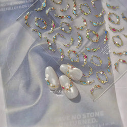 French Lines Gemstone Necklace Gilding Light Luxury Pearl Self Adhesive Nail Art Decorations Stickers Manicure Decals Wholesale (ONLINE ORDER ONLY)