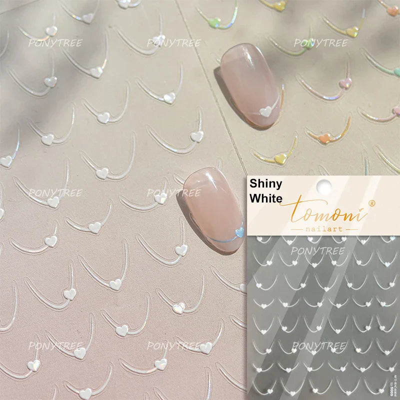Mini Love Heart Arc Curved Line French Style Minimalist Colourful Self-adhesive Nail Art Decorations Stickers Manicure Decals (Online Order Only)
