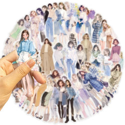 50PCS Kawaii Fashion Girl PET Sticky Sticker Aesthetic Korean Stationery DIY Decoration Scrapbooking School Supplies for Kids (ONLINE ORDER ONLY)