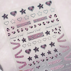 Punk Pink Leopard Print Love Heart Stars Bowknot Cool Girl 5D Self Adhesive Nail Art Stickers Ribbon Manicure Decals Wholesale (ONLINE ORDER ONLY)