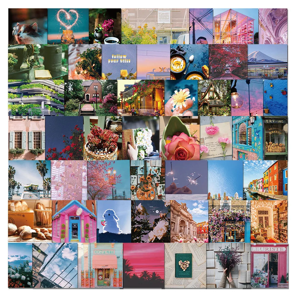 50pcs Cartoon Landscape Graffiti Stickers for Helmet, Wall, DIY Decoration (Online Order Only)