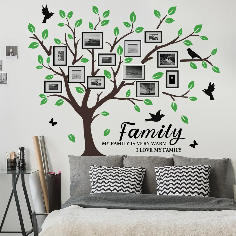 New English Family Photo Tree Wall Stickers for Kids Room Bedroom Living Room Nursery Room Home Decor PVC Waterproof Wall Decals (Online Order Only)