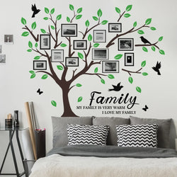 New English Family Photo Tree Wall Stickers for Kids Room Bedroom Living Room Nursery Room Home Decor PVC Waterproof Wall Decals (Online Order Only)