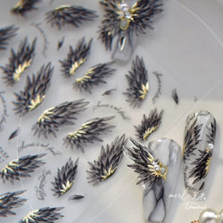 White Black Wings Feather Angel Demon Devil Dreamy Hot Stamping English Letter Adhesive Nail Art Stickers Manicure Tool Decals (Online Order Only)