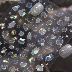 Blow Bubbles Goldfish Cat Kitten Water Love Heart Star Rabbit Bunny Self Adhesive Nail Art Decorations Stickers Manicure Decals (Online Order Only)