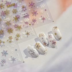 Shiny Snow Delicate Gold Pink Silver White Romantic Winter Self Adhesive Nail Art Stickers Snowflake Rhinestone Manicure Decals (ONLINE ORDER ONLY)