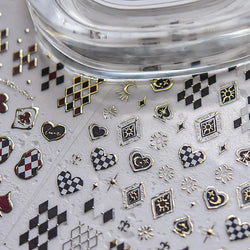 Poker Red Love Heart Square Grid Star Moon Card Pattern Spade Retro 3D Self Adhesive Nail Art Decoration Sticker Manicure Decals (Online Order Only)