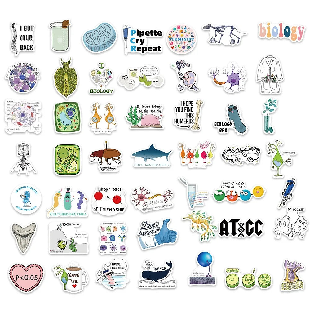 50/100Pcs Cartoon Interesting Chemical Biology Graffiti Stickers Decoration Guitar Notebook Luggage DIY Waterproof Wholesale (ONLINE ORDER ONLY)