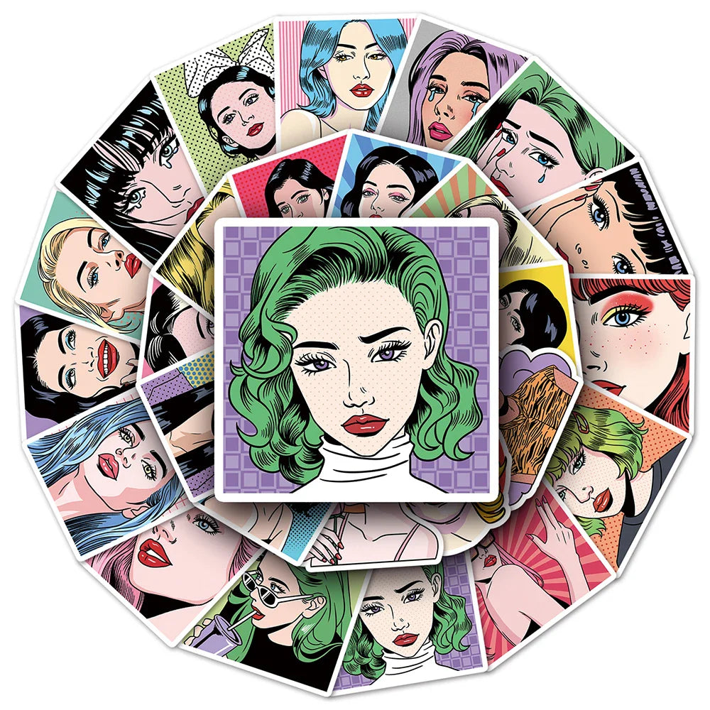10/30/50pcs Retro Pop Style Girl Anime Stickers Decals Laptop Motorcycle Skateboard Car Phone Guitar Decoration Sticker Kids Toy (ONLINE ORDER ONLY)
