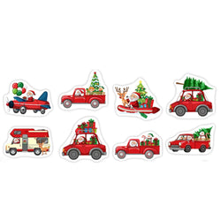 100-500pcs Heterotypic Christmas Themed Santa Claus Transportation Stickers 8 Designs 2.5 cm/1 inch DlY Graffiti Holiday Labels (Online Order Only)