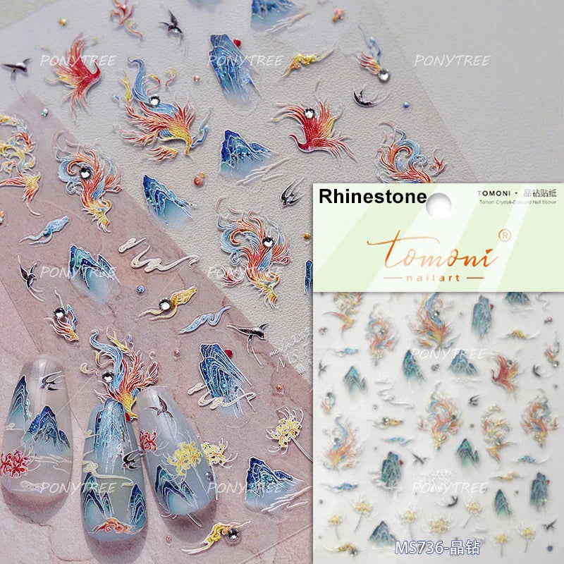 Yunjin Brocade Shawl Tassel Pendant Traditional Chinese Costumes and Ornaments Self Adhesive Nail Art Stickers Manicure Decals (ONLINE ORDER ONLY)