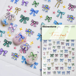 Shiny Pink Silver Gold Bowknot Tie Line Mini Delicate 3D 5D Self Adhesive Nail Art Stickers Embossment Rhinestone Manicure Decal (Online Order Only)