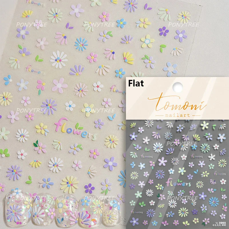 Embossed Shiny Vigor Sunflower Turnsole Vitality Butterfly Daisy Oil Painting Plant 5D Adhesive Nail Art Sticker Manicure Decals (ONLINE ORDER ONLY)
