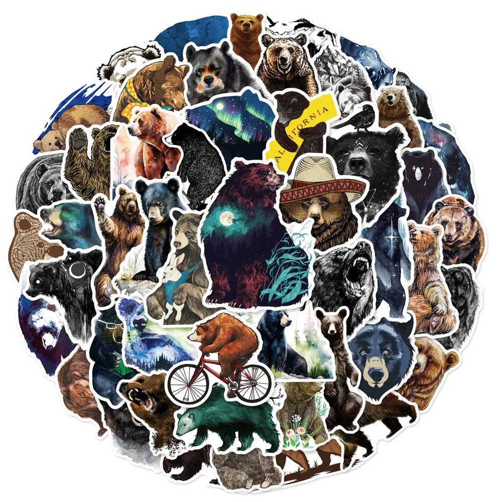 Wild Bear Stickers Pack: Graffiti Grizzly for Scrapbooking, Guitar, Laptop, Phone, Suitcase, Helmet (ONLINE ORDER ONLY)
