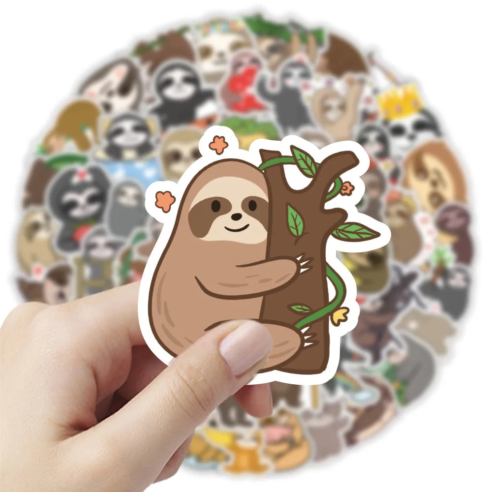 Sloth Cartoon Stickers 10/30/50PCS Cute Animal Decals for Scrapbook, Laptop, Guitar, Car, Bike, Skateboard, Kids Toys (ONLINE ORDER ONLY)