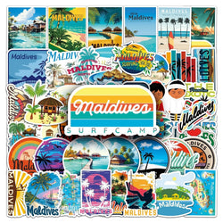 10/50pcs Cool Maldives Landscape Travel Stickers Holiday Beach Surfing Decals DIY Surfboard Luggage Suitcase Guitar Car Sticker (ONLINE ORDER ONLY)