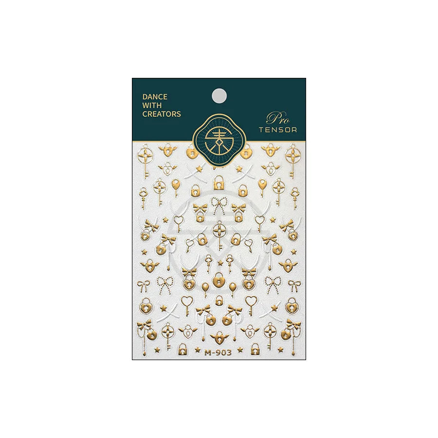 Black Silver Gold Dark Rococo Line Bowknot Wing Key Love Lock Star Tassel Pendant Heart Adhesive Nail Art Sticker Manicure Decal (ONLINE ORDER ONLY)