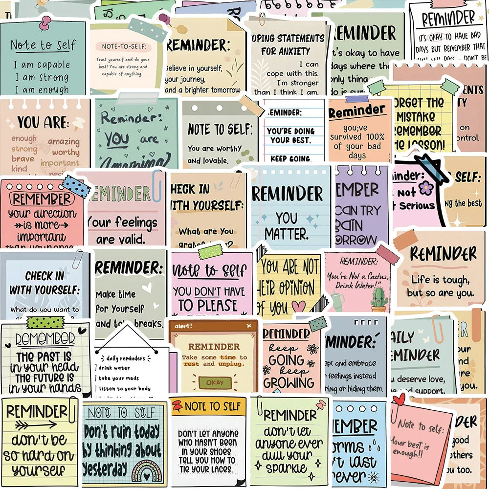 50PCS Reminder Motivational Phrase Stickers Decal for DIY Fridge Diary Car Scrapbooking Notebooks Laptop Phone Bottle Party Gift (Online Order Only)