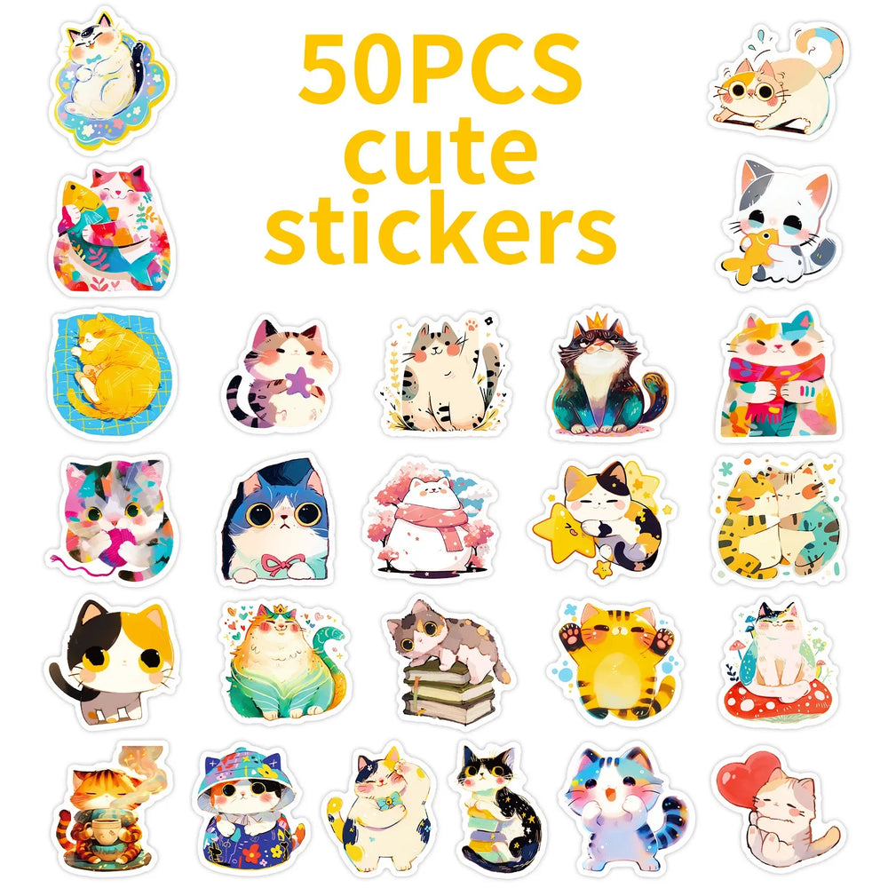10/30/50PCS Watercolor Style Animal Stickers Cute Cat Sticker Cartoon Graffiti DIY Toy Laptop Phone Guitar Car Bike Decoration (ONLINE ORDER ONLY)