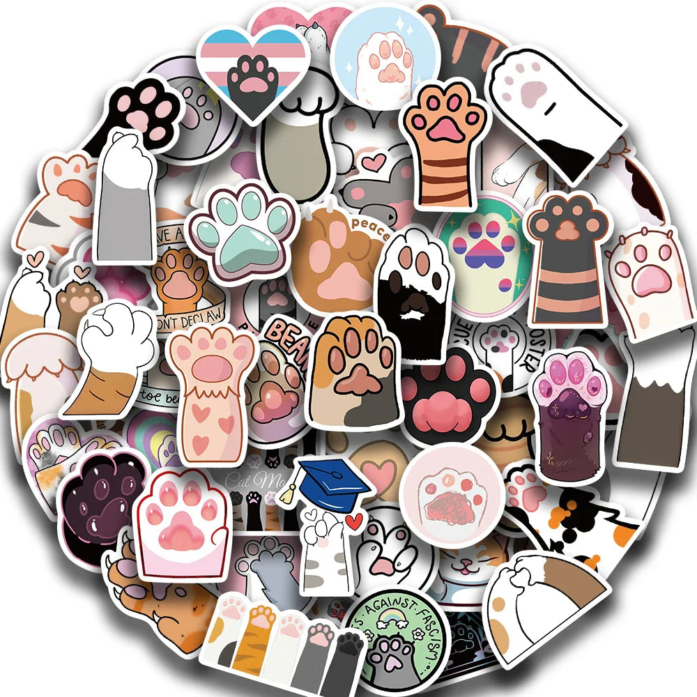 61PCS Cute Cat Paw PVC Sticker Aesthetic Children Decoration For Scrapbooking Korean Stationery School Supplies for Kids Toys (Online Order Only)