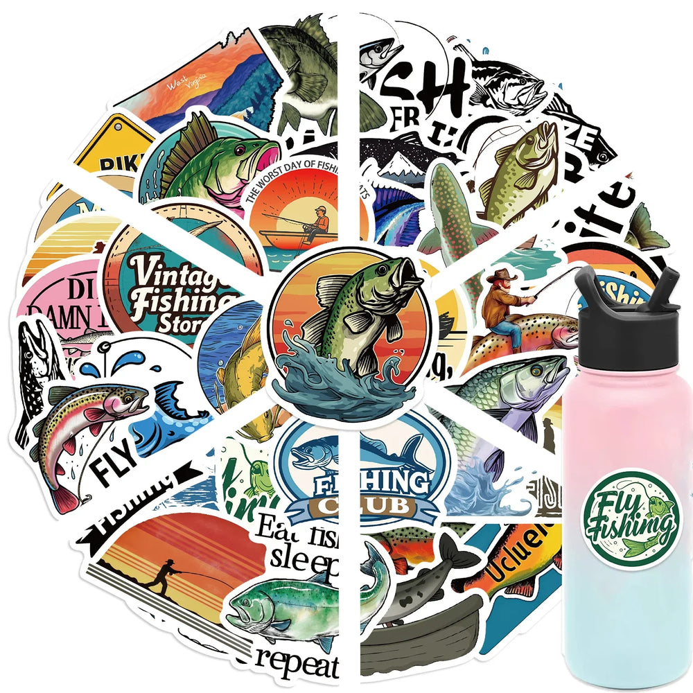 50PCS Cute Fish Animals Graffiti Stickers Skateboard Phone Laptop Waterproof Cool Cartoon DIY Sticker Decals Toy (Online Order Only)