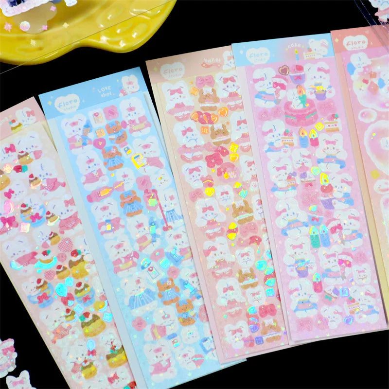 1pcs Cute Rabbit Laser Stickers Art Decorative Material Label Hand Account DIY Album Scrapbooking Sticker Kawaii Stationery (Online Order Only)
