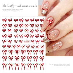 6pcs/Set Lovely Line Bowknot Nail Sticker Gold Silver Black White Pink Red Bow Tie Mini Bowknot 3D Self Adhesive Manicure Decals (ONLINE ORDER ONLY)