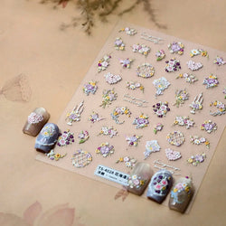 Romantic Flowers Bouquet Butterfly Rose Bowknot Candlestick Wreath Love Heart 5D Self Adhesive Nail Art Stickers Manicure Decals (Online Order Only)