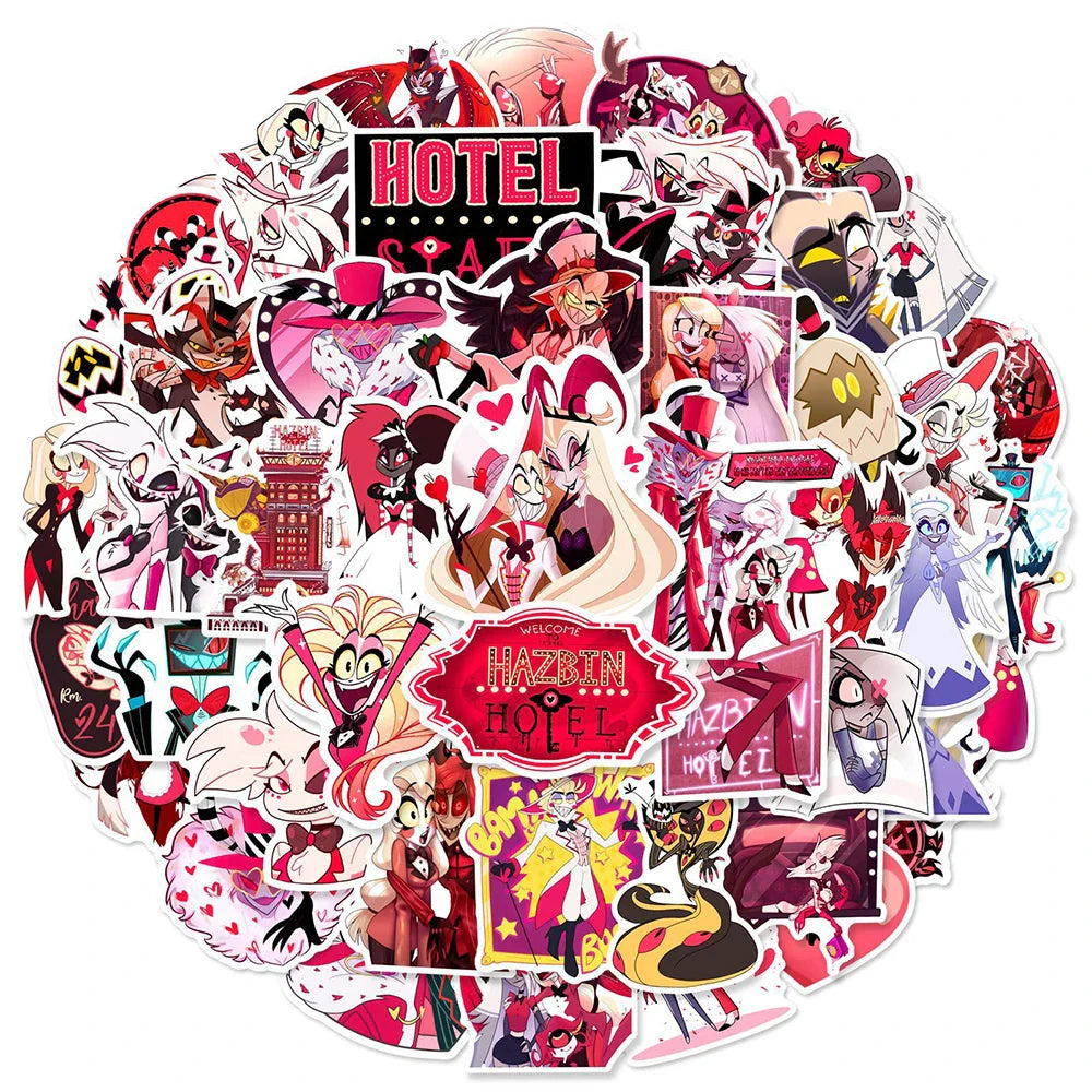 Hazbin Hotel Helluva Boss Stickers 10/30/56pcs Anime Decals for Laptop, Helmet, Fridge, Notebook, Skateboard, Car (ONLINE ORDER ONLY)