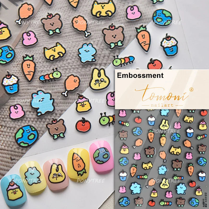 Colourful Jelly Rabbit Bunny Gummy Bear Cute Lollipop Soda Water Candy Snack Pudding Star Heart Nail Art Stickers Manicure Decal (ONLINE ORDER ONLY)