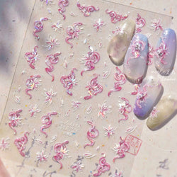 Chic Purple Serpent Flower Winding Snake Elements Shiny Dreamy Animals Self Adhesive Nail Art Sticker Embossment Manicure Decals (ONLINE ORDER ONLY)